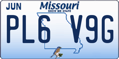 MO license plate PL6V9G