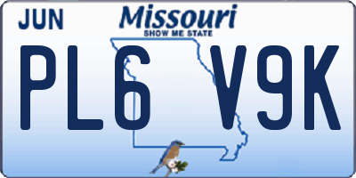 MO license plate PL6V9K