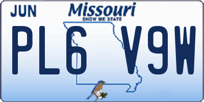MO license plate PL6V9W