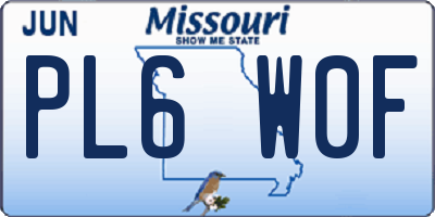 MO license plate PL6W0F