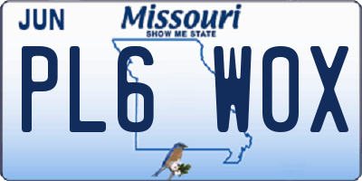MO license plate PL6W0X