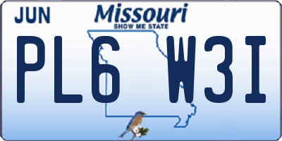 MO license plate PL6W3I
