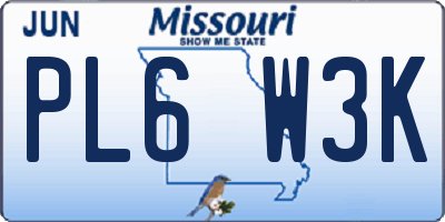 MO license plate PL6W3K