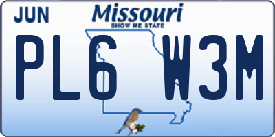 MO license plate PL6W3M