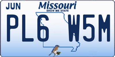 MO license plate PL6W5M