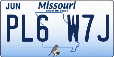 MO license plate PL6W7J