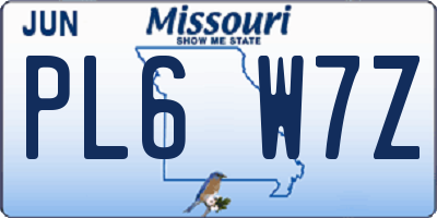 MO license plate PL6W7Z