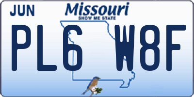 MO license plate PL6W8F