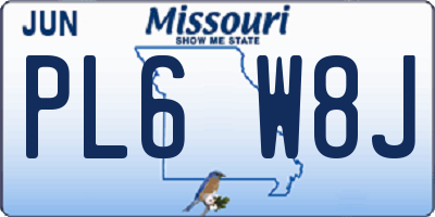 MO license plate PL6W8J