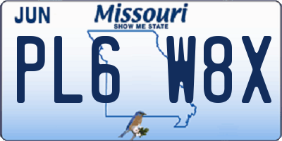 MO license plate PL6W8X