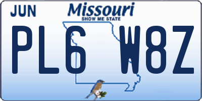 MO license plate PL6W8Z