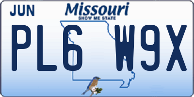MO license plate PL6W9X