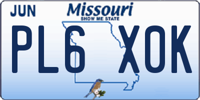 MO license plate PL6X0K