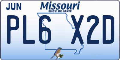 MO license plate PL6X2D