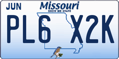 MO license plate PL6X2K
