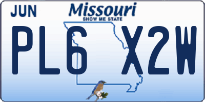 MO license plate PL6X2W