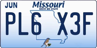 MO license plate PL6X3F