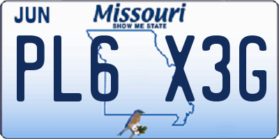 MO license plate PL6X3G