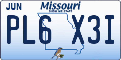 MO license plate PL6X3I
