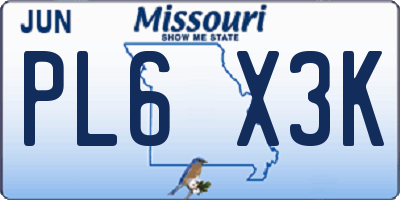 MO license plate PL6X3K