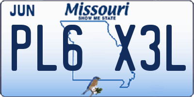 MO license plate PL6X3L