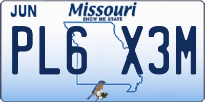 MO license plate PL6X3M