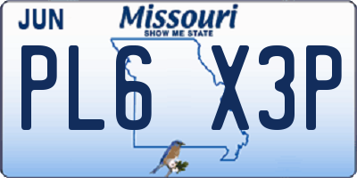 MO license plate PL6X3P