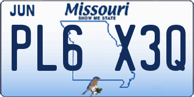 MO license plate PL6X3Q