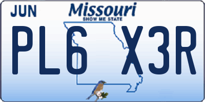 MO license plate PL6X3R