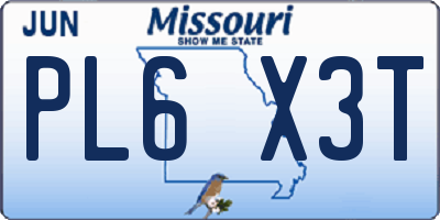 MO license plate PL6X3T
