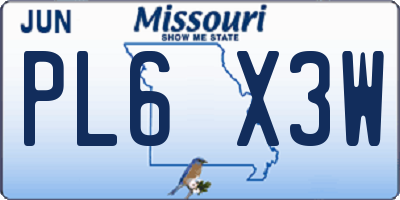 MO license plate PL6X3W