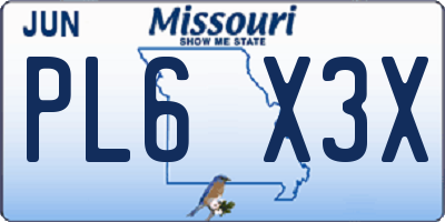 MO license plate PL6X3X