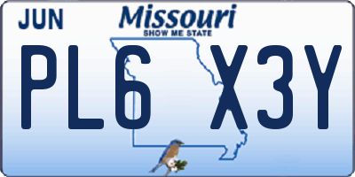 MO license plate PL6X3Y