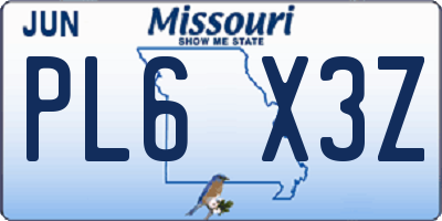 MO license plate PL6X3Z