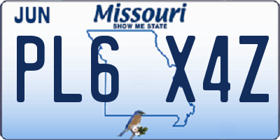 MO license plate PL6X4Z