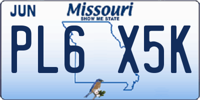 MO license plate PL6X5K