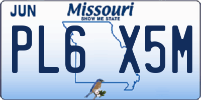 MO license plate PL6X5M