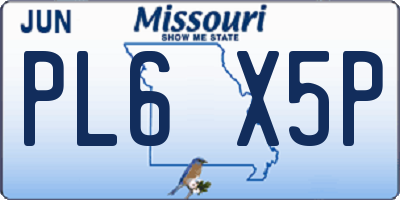 MO license plate PL6X5P