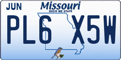 MO license plate PL6X5W