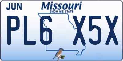 MO license plate PL6X5X