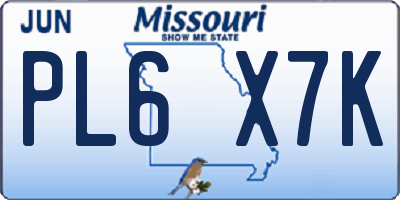 MO license plate PL6X7K