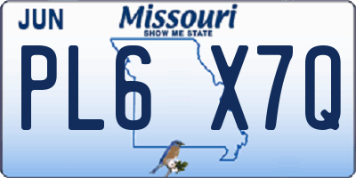 MO license plate PL6X7Q