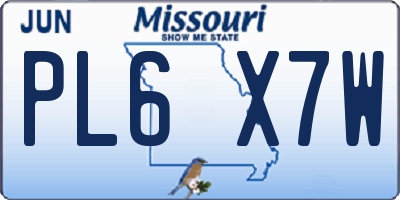 MO license plate PL6X7W