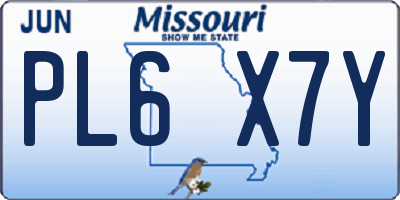 MO license plate PL6X7Y