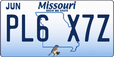 MO license plate PL6X7Z