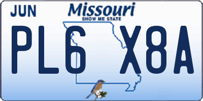 MO license plate PL6X8A