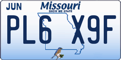 MO license plate PL6X9F