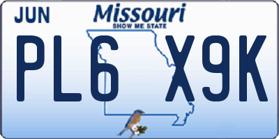 MO license plate PL6X9K
