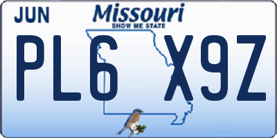 MO license plate PL6X9Z