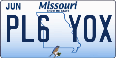MO license plate PL6Y0X